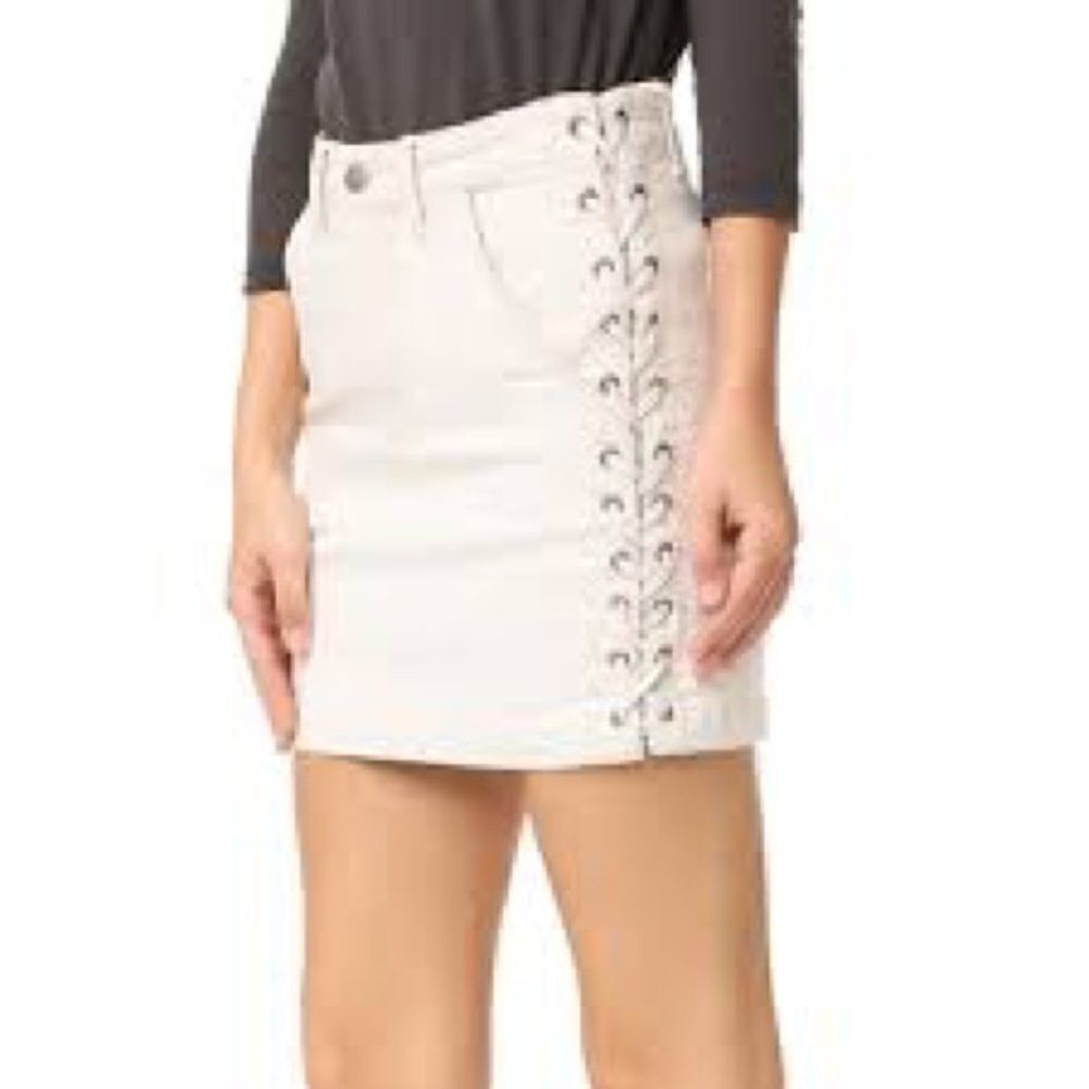 A.L.C. Cream Denim Side Lace up miniskirt